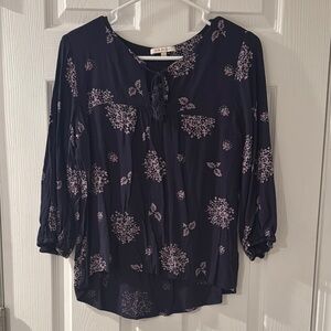 Skies Are Blue Tie Front Blouse in Blue and Pink